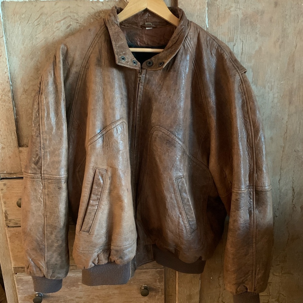 Vintage Men's Context Brown Leather Bomber Jacket, XL